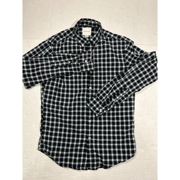 American Eagle Mens Button Down Long Sleeve Plaid Black White Size XSmall - Picture 2 of 7